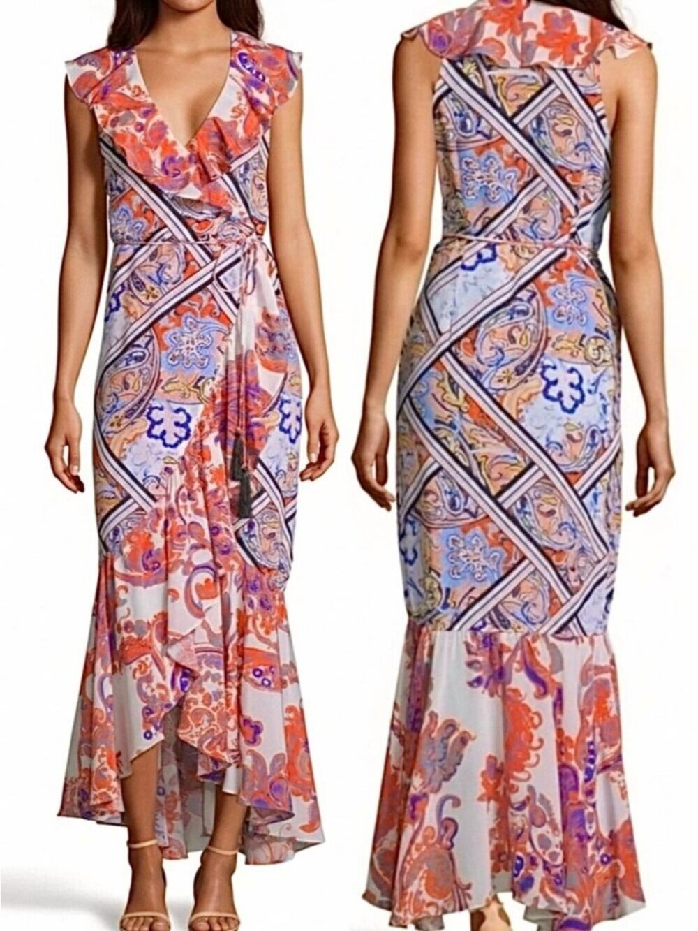 ROBERT GRAHAM Leighton 100% Silk Maxi Wrap Dress Size 8